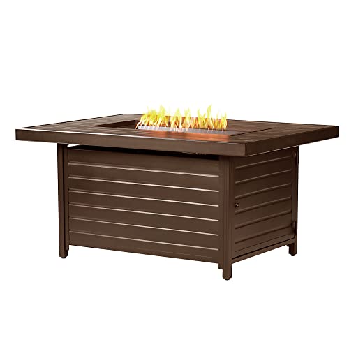 Oakland Living Rectangular 48 in. x 36 in. Aluminum Propane Fire Pit Table, Glass Beads, Two Covers, Lid, 57,000 BTUs in Brown Finish