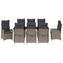 LKJVFCPW 9-Piece Outdoor Garden Dining Set with Cushions, Poly Rattan Patio Furniture Table and 8 Chairs, Weather-Resistant Backyard Seating, Grey