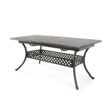 Homyee Expandable Dining Table with Aluminium Frame and 4 Legs for Backyard, Lawn, Porch, Outdoor Patio Kitchen Table with Umbrella Hole and Hollow Design for Poolside, Dining Room