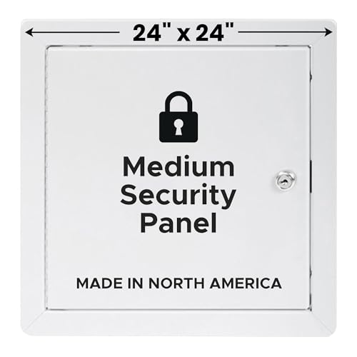 Best 24" x 24" Medium Security Access Panel, 14-Gauge Access Door with Rounded Corners & 1" Exposed Flange, Key-Operated Cylinder Cam Latch, Continuous Piano Hinge, White Powder Coat, BA-MSD