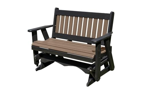 5 FT Weatherwood Amish-Made Porch Glider – 1000 lb Heavy-Duty Poly Lumber wood Mission Bench – USA Crafted HDPE Outdoor Seating Furniture - Stainless Steel Hardware – Smooth, Quiet Silent Glide