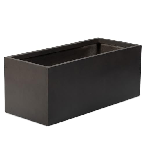 TITAN GREAT OUTDOORS Ash & Ember 15.75" Short Box Charcoal Planter, Lightweight Fiberstone with Weather-Resistant Finish, Modern Rectangle Planter Box for Indoor and Outdoor Plants