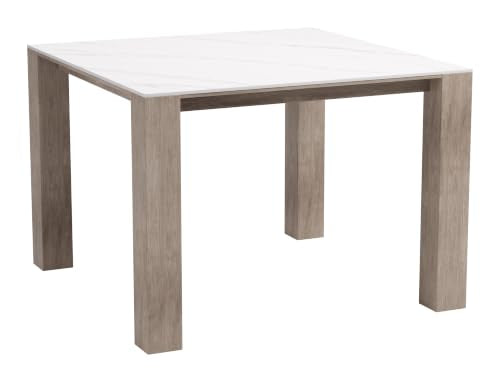 Leilani Square Dining Table (42") White, White Dining Table, Modern Style, Faux Marble Sintered Stone Square Shape Tabletop, Aluminum, Outdoor Dining, 42" W x 42" D x 30.2" H