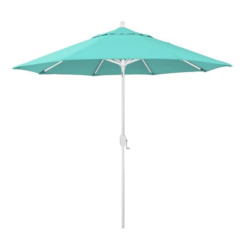 California Umbrella 12-Year-Non-Fading, 9Ft Premium Sunbrella Patio Umbrella, Hand-Crank, Button-Tilt, White Frame, Aruba Fabric