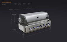 Mont Alpi Stainless Steel Outdoor Kitchen Island 44"W 6-Burner Built-in BBQ Gas Grill Head with Infrared Burner + 2.7 Cu Ft Glass Door Refrigerator + 40"W x 21"H Storage Magnetic Double Access Doors