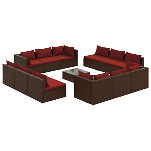 HGKMBRY Brown Modular Garden Lounge Set with Powder-Coated Steel Frame and Removable Cushion Covers, Comfortable Outdoor Seating Set for Patio