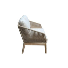 Pemberly Row Two-Seater Modern Outdoor Acacia Wood Sofa, Beige Finish, Woven Rope Accents, Fade Resistant Cushions, 31 in H x 51 in W x 31 in D, Comfortable Patio Seating