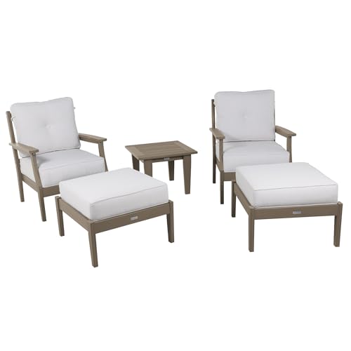 highwood Lehigh 5-Piece Deep Seating Set, with Sunbrella Cushions in Bliss Linen, Woodland Brown Frame