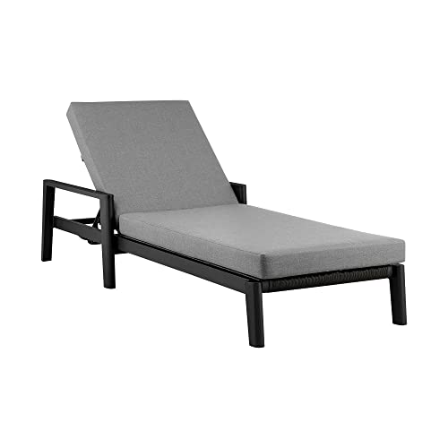 Armen Living Grand Modern Adjustable Metal and Wicker Outdoor Patio Chaise Lounge Chair Black