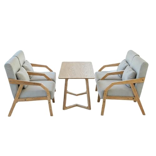 JOSOGO 3-Piece Outdoor Indoor Seating Set, Water-Resistant Solid Wood Frame with Fade-Proof Light Gray Cushions for Garden & Reading Nook(7)
