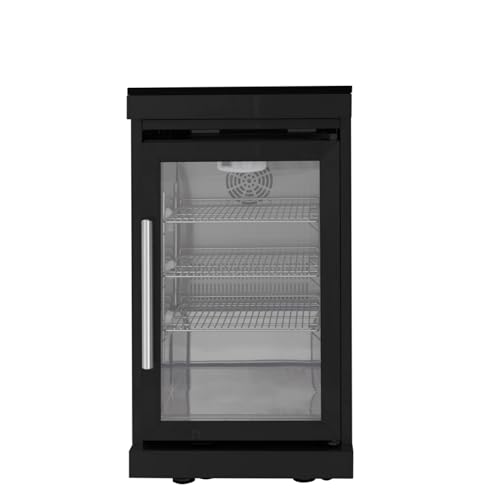 Single Door Beverage Fridge Cabinet for Outdoor Kitchen Island,Undercounter Refrigerator Cooler with Granite Countertop,Glass Viewing Panel,Adjustable Shelves,Quiet Compressor,Locking Wheels (Black)