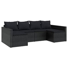 2 Piece Patio Lounge Set with Cushions, Black Poly Rattan Outdoor Furniture