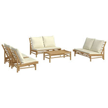 LKJVFCPW 5 Piece Bamboo Patio Lounge Set with Cream White Cushions, Rustic Garden Bench and Chairs for Outdoor Seating