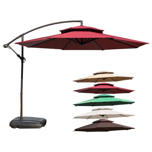 GYYDXXFC Patio Umbrella With Base, Outdoor Sunshade Umbrella, Easy Crank Lift 8 Sturdy Ribs Waterproof For Pool, Porch, Garden, Deck, Backyard(Red,3.0m/9.8ft)