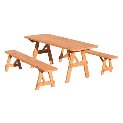 Keystone Amish Co. 8’ Franklin Red Cedar Table with 4-4’Benches, Natural Stain