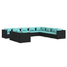 10 Piece Outdoor Patio Furniture Set with Cushions, Black PE Rattan Sectional Sofa Waterproof Garden Lounge Set for Backyard, Poolside, Includes 10 Seat & 15 Back Pillows, Easy Assembly