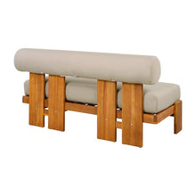 Merax 2 Piece Patio Loveseat & Coffee Table Set with Acacia Wood Frame, Waterproof Cushions & Round Backrest for Garden, Deck & Balcony, Light Brown+Teak