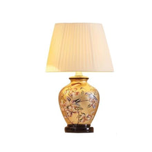 WOAITIANTIAN Desk Lamps Painted Ceramic Desk Lamp, Flower Bird Bedside Table Light(Dark Gold)