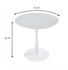 LeisureMod Bello 35" Round Outdoor Dining Table, Modern Black Metal, White