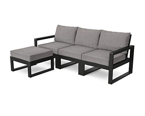 POLYWOOD® Edge 4-Piece Modular Deep Seating Set with Ottoman in Black/Grey Mist