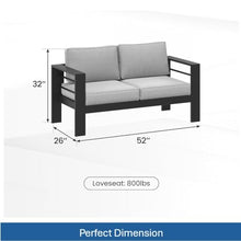 callmego All-Weather Outdoor Ottoman with Thick Cushion and Powder-Coated Metal Frame for Patio, Deck, or Balcony Seating (Black+Grey + Olefin-1)