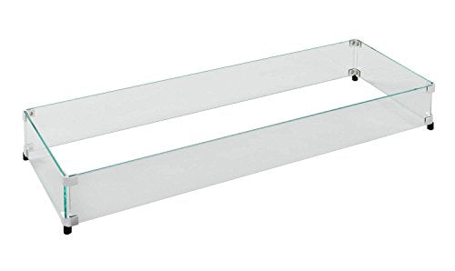 Outdoor GreatRoom Co Fire Pit Wind Guard - 12" x 42" Rectangular Fire Pit Glass Wind Guard for Firepit Burner - 6 Inch Tall Tempered Glass Panels, Secure Aluminum Clips, Rubber Bases, Easy Assembly
