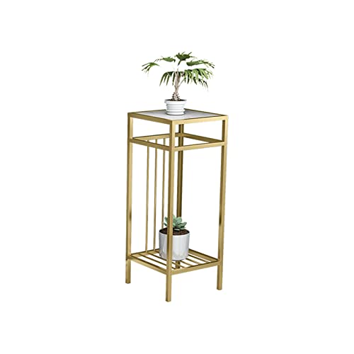 2-Layer Sofa Table, Square End Table with Iron Frame, Marble, Lamp Table for Small Spaces Florist's Coffee Shop(Size:60CM,Color:White)