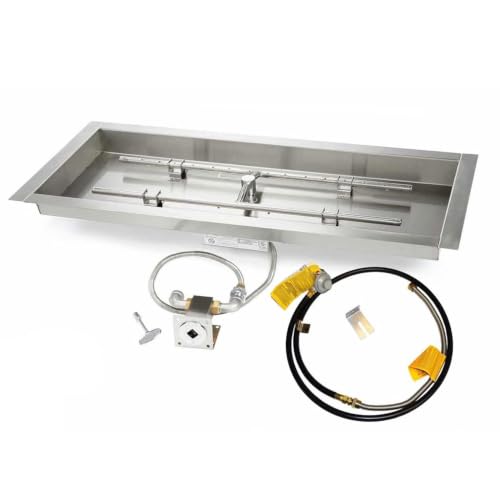 HPC Fire Match Light Gas Fire Pit Kit, 36x14-Inch Pan 30x8-Inch Burner, Propane (LP) for Small Tank (TOR-MLFPK36X14-H-FLEX-LP-ST)