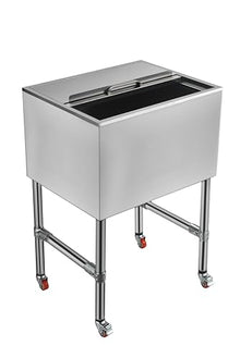 24 Inch Commercial Ice Bin with Sliding Lid - 64L Stainless Steel Underbar Ice Chest with Drain System - Insulated Ice Storage Bin on Wheels for Bar, Restaurant, & Cocktail Station