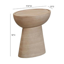 Pemberly Row Indoor/Outdoor Side Table, Faux Travertine Stone, Beige Finish, 18 in x 17.8 in x 12 in, Handmade Durable Patio End Table, Modern Eclipse Design for Living Room or Outdoor Spaces