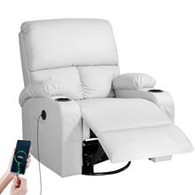 LEVELEVE Rocking Recliner Chair, Massage Rocker Recliner Chair with Vibration Massage and Heat, USB and Type-C Ports,360° Swivel Faux Leather Chairs, Living Room, Bedroom, Nursery, RV, Light Grey
