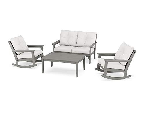 Polywood® Vineyard 4-Piece Deep Seating Rocking Chair Set in Slate Grey/Natural Linen