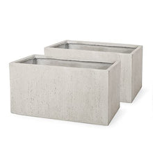 Vanessa Outdoor Modern Medium Cast Stone Rectangular Planters (Set of 2), White
