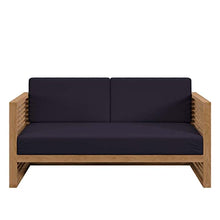 Modway Carlsbad Modern Teak Wood Fabric Patio Loveseat Navy Natural