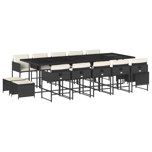 Todiikf 15 Piece Patio Dining Set, Black PE Rattan Outdoor Wicker Dining Table and Chairs with Cushions, Space Saving Cube Design Garden Furniture for Backyard and Patio