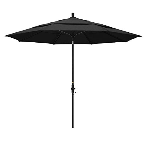 California Umbrella 11' Round Crank Lift, Collar Tilt, Aluminum Pole, Fiberglass Rib Patio Umbrella, Black Finish, Black