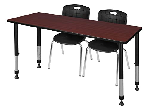Regency Height Adjustable Classroom Table Set with Two 18" Andy Chairs, Mahogany/Black