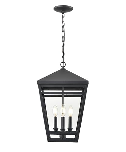 ML Lighting | Seager Collection | 82105-TBK | Outdoor 3 Light Hanging Lantern in Textured Black with Clear Glass Shade | Corridors, Gardens, Courtyards, Doorways, Back Yards, Patios