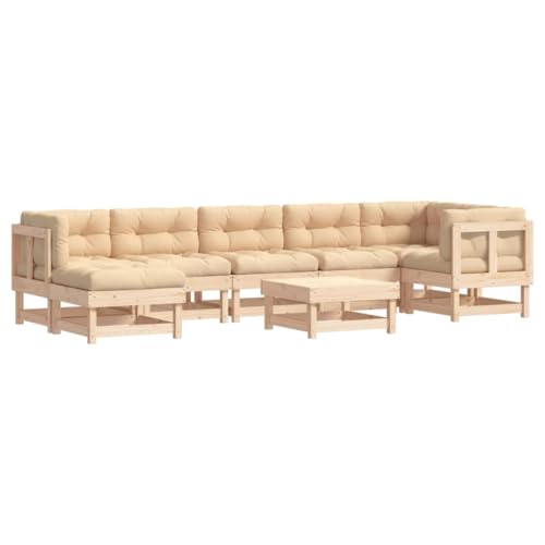 HKTMGDNG 8-Piece Beige Pinewood Modular Patio Sectional Sofa Set