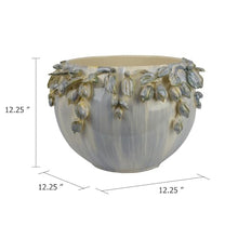 callmego Ceramic Decorative Bowl Planter with Floral Rim Design for Indoor Plants and Table Centerpieces