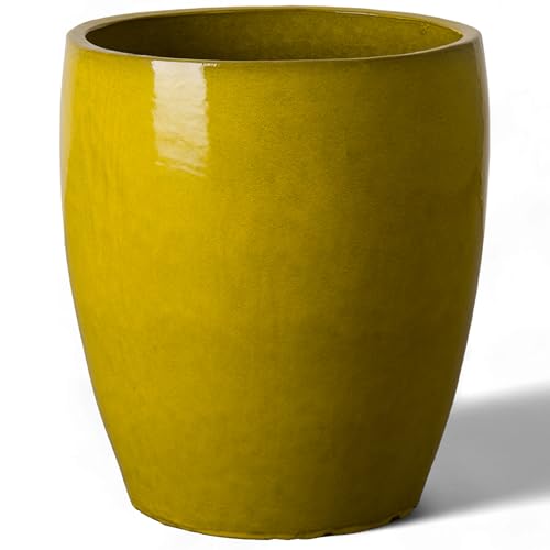 Emissary Home and Garden Bullet 18 in. Mustard Yellow Ceramic Round Planter (18 in. L x 18 in. W x 21 in. H) with Drainage Hole