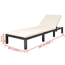 Fisinber Sun Lounger Black PE Rattan Outdoor Chaise Lounge Chair with Adjustable Backrest and Soft Padded Cushion for Garden Patio Poolside and Terrace Seating