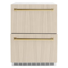 ZLINE Autograph Edition 24 in. Touchstone 168 Can Outdoor-Rated Dual Refrigerator Drawer with Panel-Ready Doors and Polished Gold Handles (RDSPOZ-24-G)