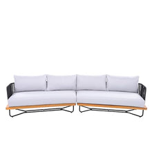 Christopher Knight Home Anna Patio Sofa Set with Cushions, Acacia Wood Patio Lounge Sofa with Woven Rope Back for 8 People, Outdoor Sofa Set, Spacious Seating Couch for Garden, Light Grey+Teak+Black