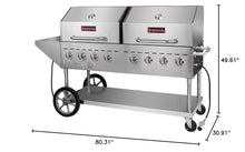 Sierra SRBQ-60 Double 60' Mobile Commercial Outdoor Gas Grill with Two Roll Domes and Side Shelf, Liquid Propane