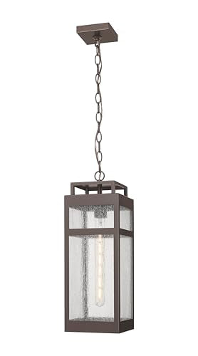 Ridgeway 7" 1-Light Bronze Coastal Outdoor Pendant With Seeded Glass