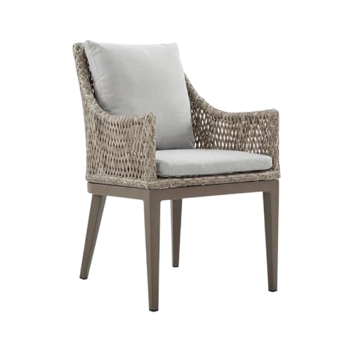 Outdoor Escape Gray Outdoor Dining Chairs Set of 2 with Aluminum Frame, Wicker Material, Beige Cushions, Armrests, Weather-Resistant Design