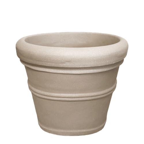 Sturdy Essentials Megapot Commercial Large Planter 35" Diameter Plant Pot | Lightweight Yet Durable Plastic Construction with Stone Look | Durable Yet Easy to Move - Parchment