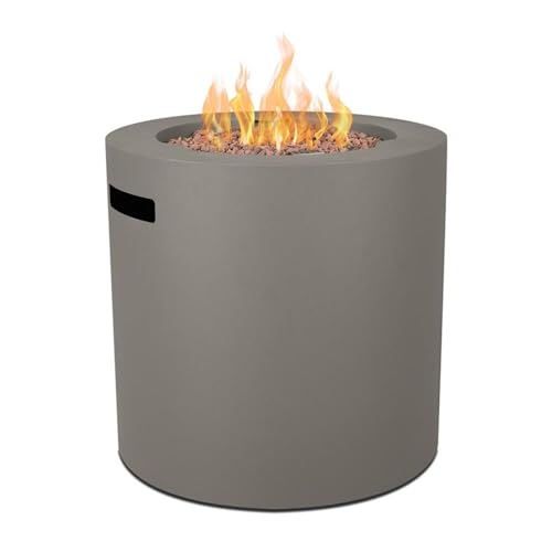 Pemberly Row 24" Round Propane Fire Pit Table, Stainless Steel Burner, Mist Gray Finish, Adjustable Flame Height, Weatherproof CSA Certified Outdoor Patio Gas Fireplace