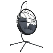 Hanging Egg Chair with Stand, Anthracite Rattan Swing Hammock Chair for Indoor and Outdoor, Sturdy Steel Frame with Comfortable Cushions